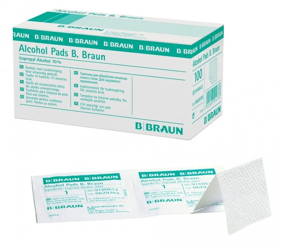 B.Braun SE Alkoholtupfer Alcohol Pads, Softa Swabs 3,2 x 6,7 cm, einzeln verpackt (100 Stück) 19579