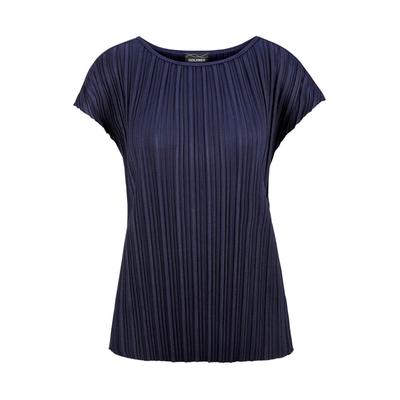 Kurzarmshirt GOLDNER "Kurzarm-Oberteil mit U-Boot-Ausschnitt", Damen, Gr. 44, blau (marine), Obermaterial: 92% Polyester PES. 8% Elasthan EL., weit, U-Boot-Ausschnitt, Sonstiges, Shirts, Slinky-Qualität