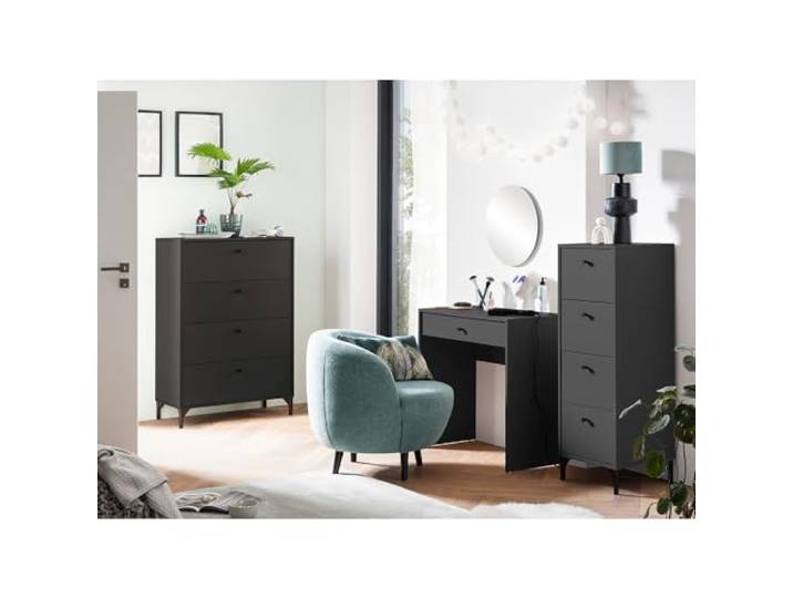 Lomadox Jugendzimmer Schlafzimmermöbel 3-teilig Kommode Schminktisch Schubladenkommode in anthrazit