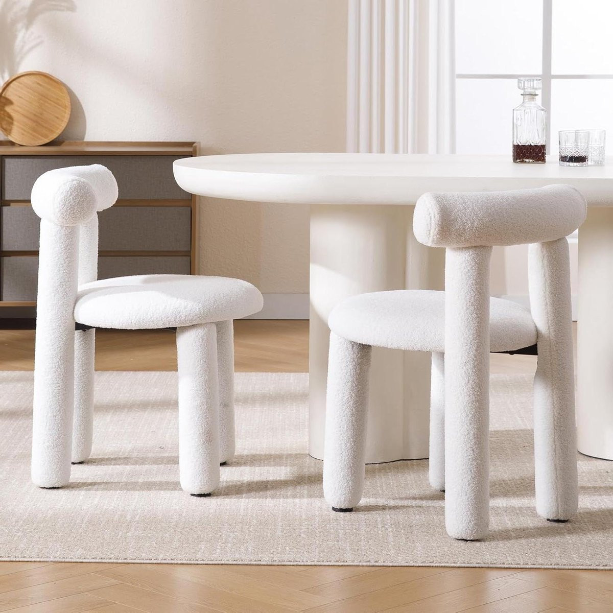 Set van 2 Eetkamerstoelen Gestoffeerd - Wit - Comfortabel Hol Ontwerp