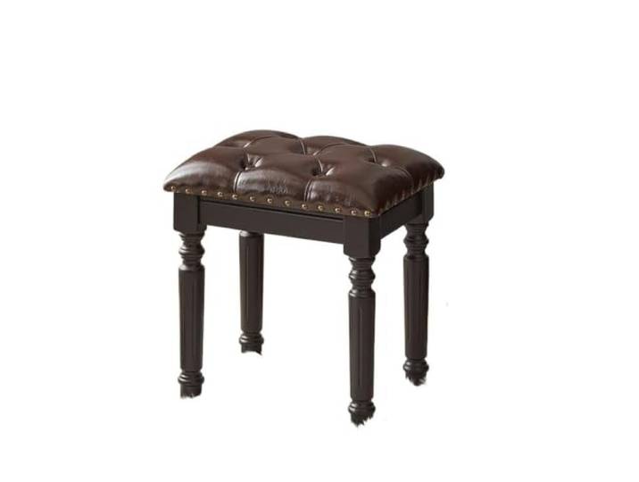 Zymjzbetic Schwarzer Vintage-Make-up-Hocker Mit echtem Ledersitz, klassische Frisiertischbank for Schlafzimmer-Waschtischdekoration‌(Color 6)