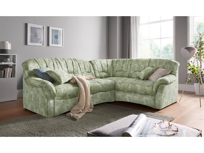 Ecksofa DOMO COLLECTION Bahia, zeitlos & elegant, Breite 256cm, bequeme Armlehnen, L-Form , grün, B:256cm H:91cm T:200cm, Luxus-Microfaser (100% Polyester), mit Muster;Struktur (100% Polyester), Sofas, Ecksofa, Microfaser, natur