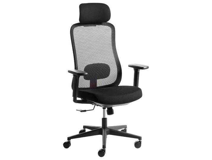 BELIANI Bürostuhl Schwarz u. Rot Mesh Höhenverstellbar Drehbar Bremsbare Rollen mit Wippfunktion Verstellbare Armlehnen Lenden- & Kopfstütze Modern