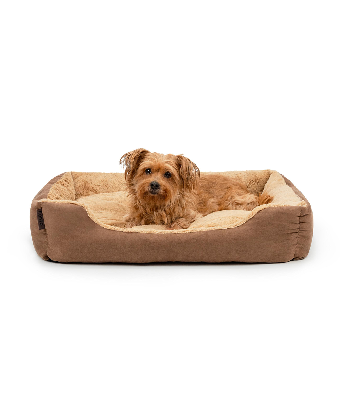 Lionto hondenbed met uitneembaar en omkeerbaar kussen en antislipbodem, bruin/beige, 75 x 60 cm