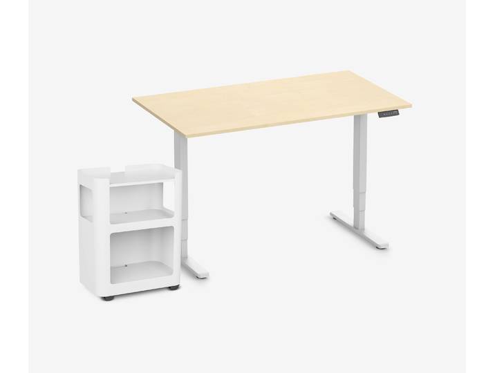 FOKUS Schreibtisch + Rollwagen Birke Weiß 140x80