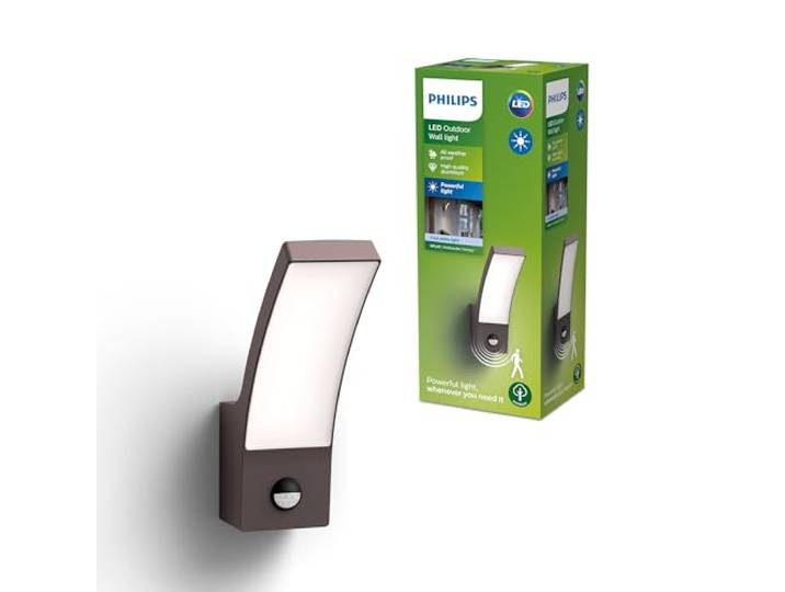 Philips Splay LED Buitenwandlamp, 12 W, 1600 lm, 4000 K Koelwit Licht, IP44 Weerbestendig, Infrarood Bewegingssensor, Ingebouwde LED, Duurzaam, Aluminium, Antraciet Grijs