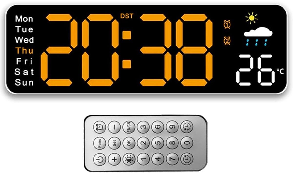 Solidchoice - Digitale Wandklok met Afstandsbediening en Dimbare Helderheid