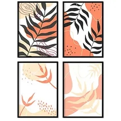 POSTER Set mit 4 abstrakten 1 floralen in warmen Erdtönen A4 Rahmenlos