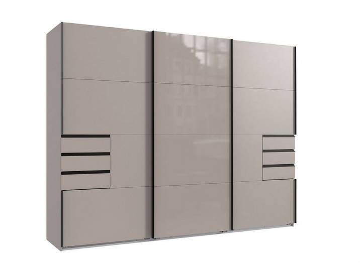 freiraum Schwebetürenschrank Saigon 6 Schubladen, SAHARAGRAU + GLAS SAHARAGRAU - 270x208x64cm (B/H/T)