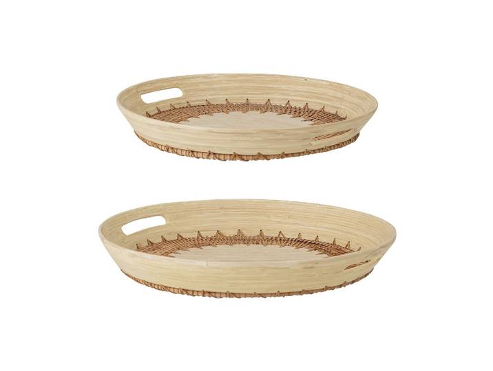 Plateaux en bambou beige, rotin, base en bois léger - Bloomingvil