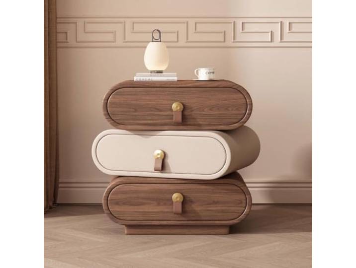 Moderner drehbarer Nachttisch Mit 3 Schubladen Beistelltisch aus Holz Aufbewahrungsschrank aus Leder Um 360° drehbar Aufbewahrung Wohnaccessoire Für das Schlafzimmer(8,50cm/20in)