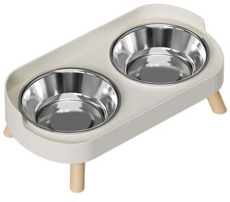 Uplift Treasures Elevated Stainless Steel Dual Pet Food Bowl ivory White