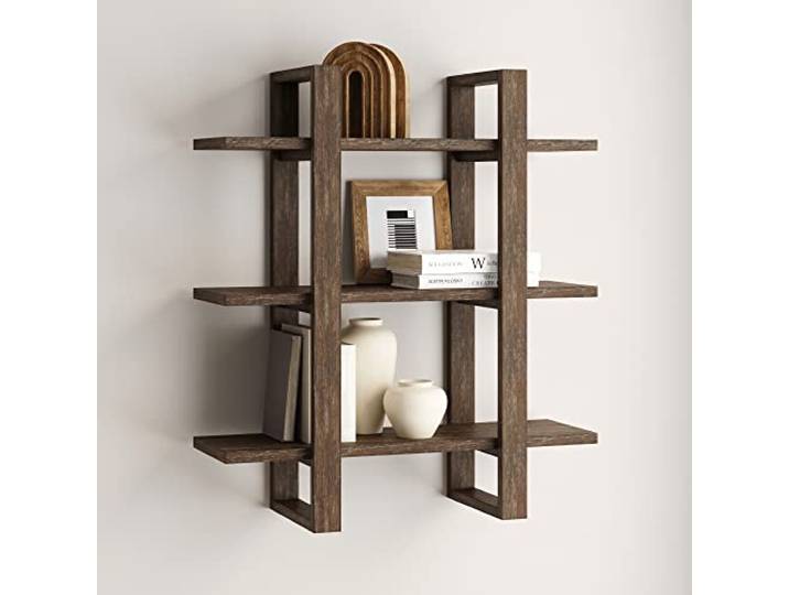 Nathan James Schwebende Wand-Bücherregale, 3-stöckiges Ausstellungsregal, dekoratives modulares Regal aus Massivholz für Schlafzimmer, Kinderzimmer, Bad oder Küche