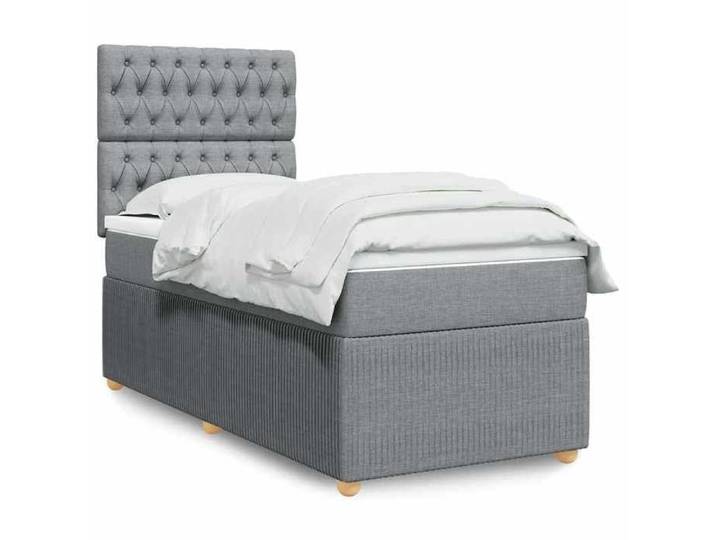 Lit avec sommier et matelas - - 90x200 cm - Gris clair - Matelas à ressorts ensachés - Surmatelas inclus