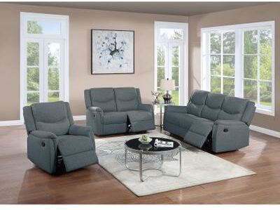 Esofastore Contemporary Style 3pc Manual Sofa Set Cushion Back Dark Gray Finish