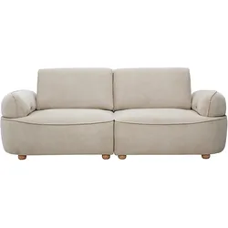 Elektrisches 3-Sitzer-Sofa aus beigem Chenillegewebe und hellem Holz OTIS