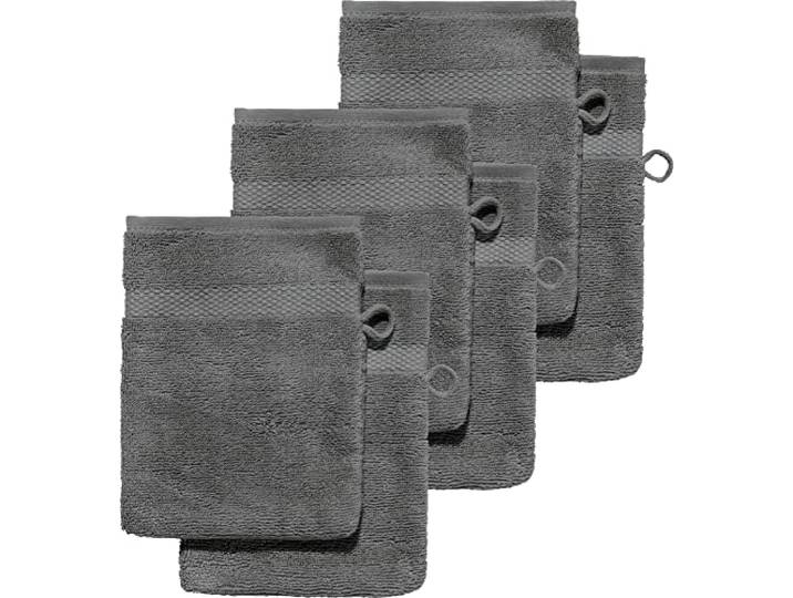 Erwin Müller Waschhandschuh 6er-Pack, Serie Sindelfingen, 100% Baumwolle anthrazit Größe 15x21 cm - Kochfest und trocknergeeignet, saugstarke, langlebige Wohlfühlqualität