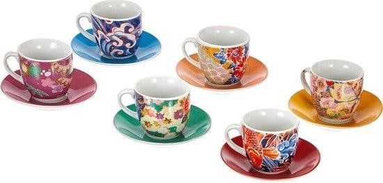 Famanu Set van 6 Porseleinen Koffiekopjes in Meerdere Kleuren