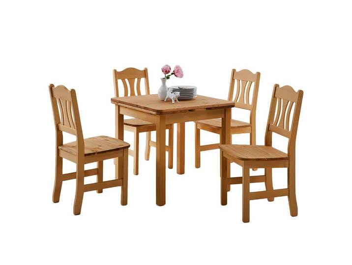 Essgruppe 5-teilig 77 x 77 x 74cm Braun/Kiefer Laugenfarbig