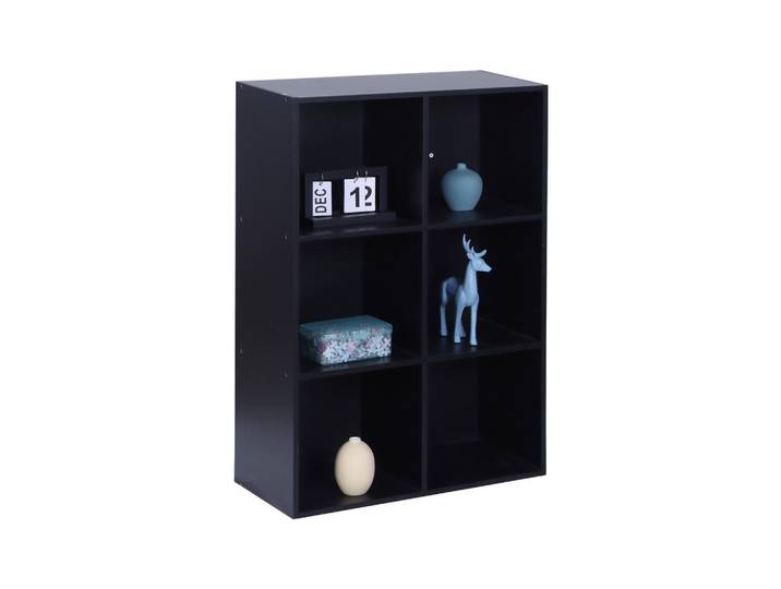 Relaxdays Bücherregal Schwarz 6 Fächer, 61x91x30 cm, Wohnzimmer, Regale, Bücherregale