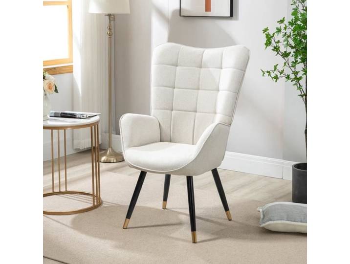 MEUBLES COSY Fauteuil scandinave avec accoudoirs en tissu beige à surpiqûres - FUNKEL