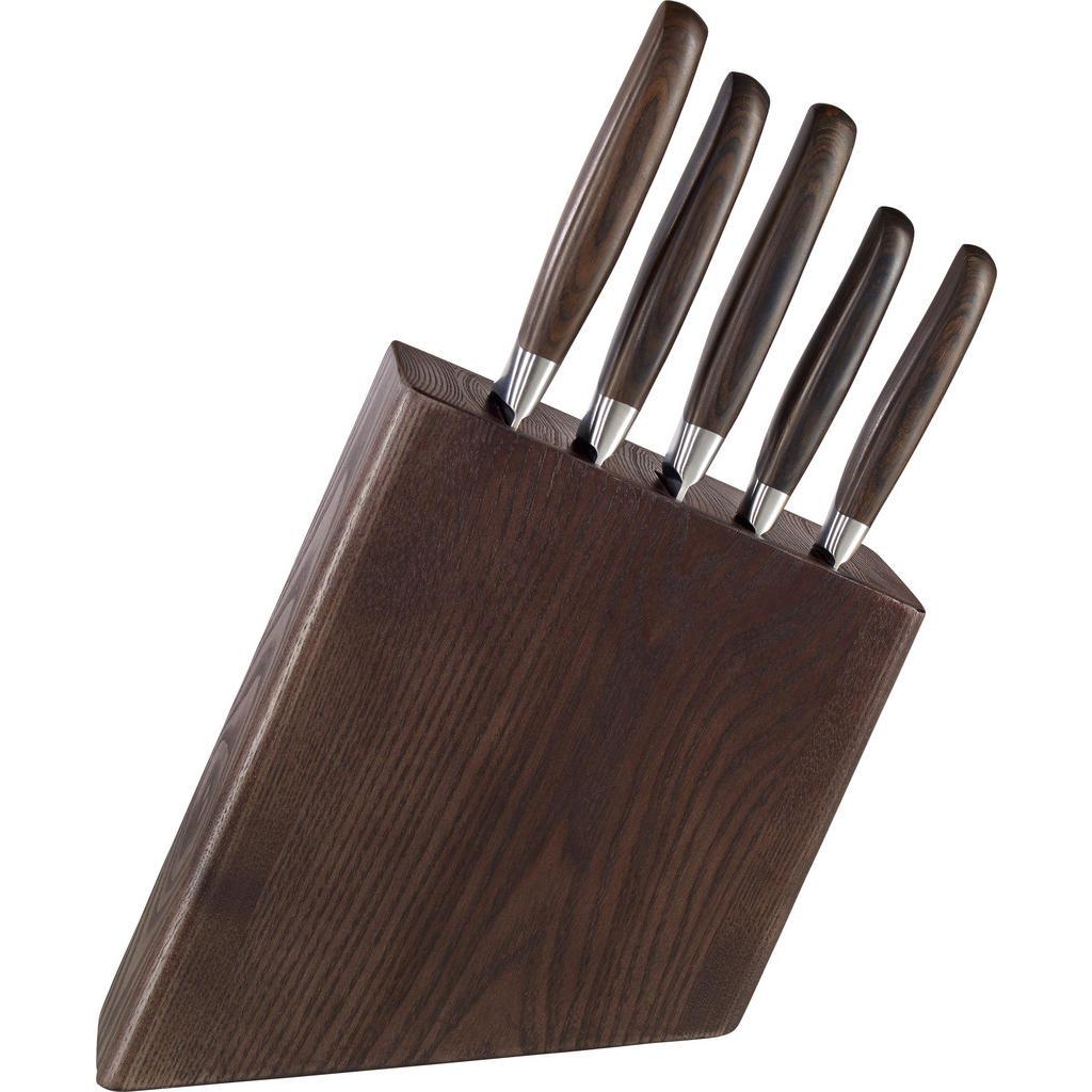 Homeware Profession. Messerblock , Eschefarben, Edelstahlfarben , Holz, Metall , 6-teilig , Esche , massiv , Lfgb , wasserabweisendes Pakkaholz , Küchenmesser, Messerblöcke