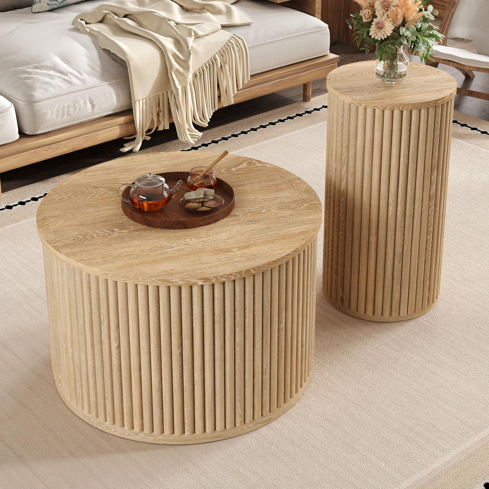 STILVORA salontafelset met ronde tafel en bijzettafel
