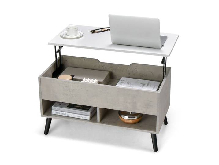 GIANTEX Table Basse Relevable- 2 Compartiments Ouverts- Table de Canapé avec Rangement- 80x40x46cm- Salon Bureau Chambre- Gris