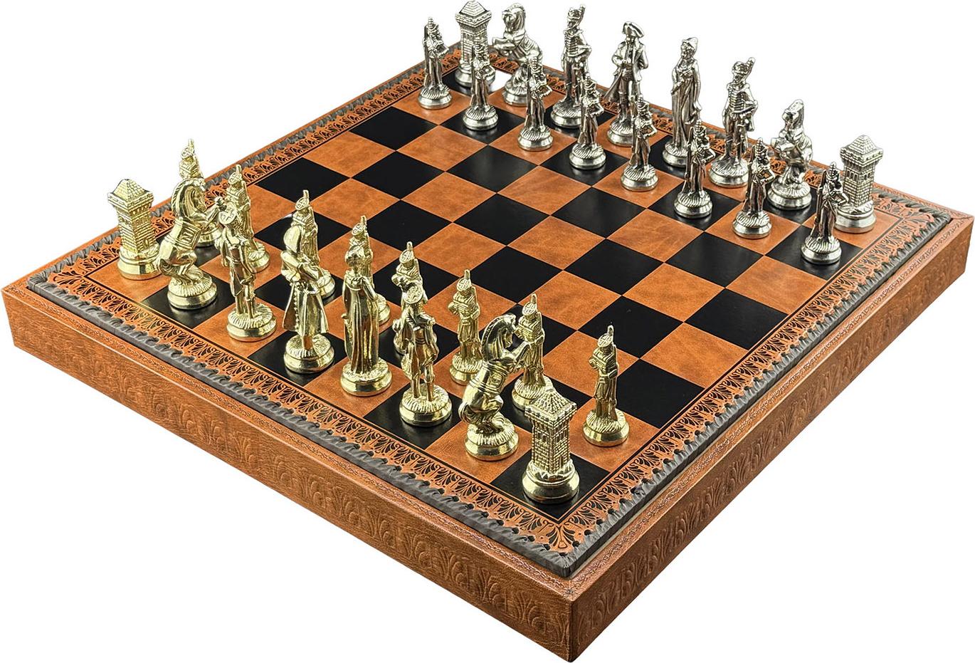 Italfama Napoleon Schach + Braun/Schwarz Kunstleder Brett 48cm