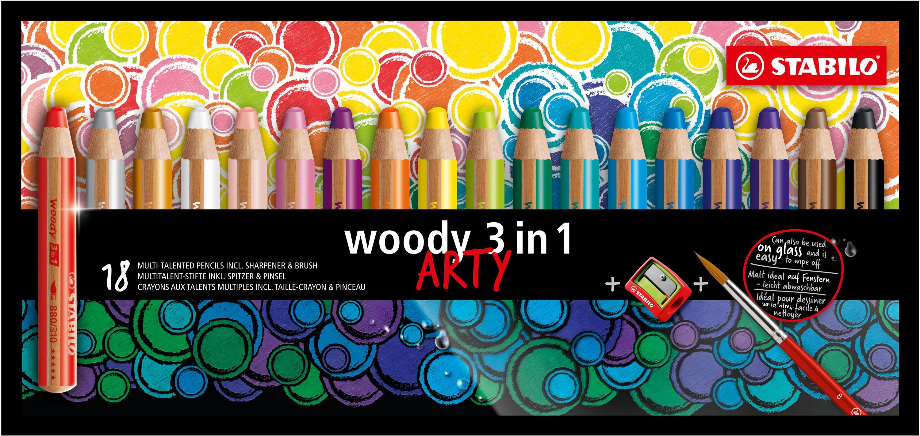 Buntstift STABILO "woody ARTY 18 St", bunt, Holz, Stifte, Buntstift, Wasservermalbar bunt Einheitsgröße