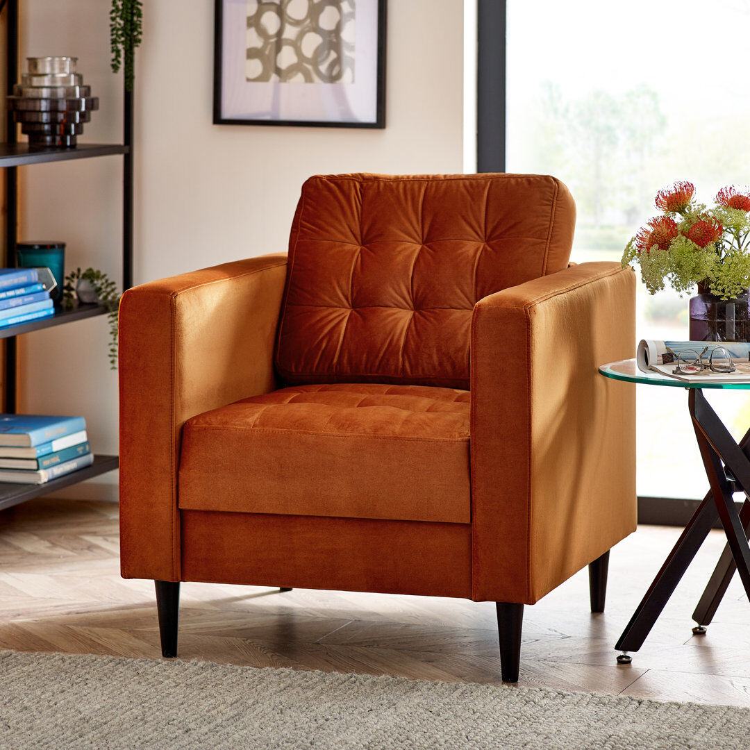 17 Stories Jodi Velvet Armchair Orange 82;90cm H X 82cm W X 87cm D