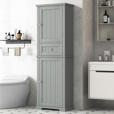 GDFStudio - Emery Tall Freestanding Bathroom Storage Cabinet with Drawer and Adjustable Shelves