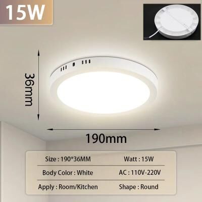 Inspired Living Ultra Thin Modern LED Ceiling Light Flush Mount Panel For Living & Bedroom round 15w 1pc