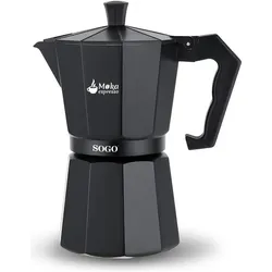 Sogo Aluminum Moka Coffee Maker 6 Cups for Use on Gas, Electric o, Espressokocher, Schwarz