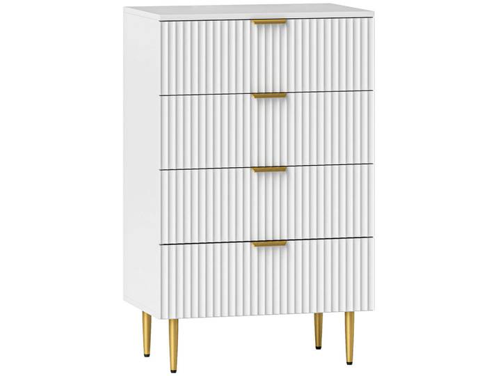 ComfortXL Komoode De-12919 4 Schubladen, geriffelte Fronten Weiß, 60x96x40 cm, Kleinmöbel, Kommoden, Kommoden