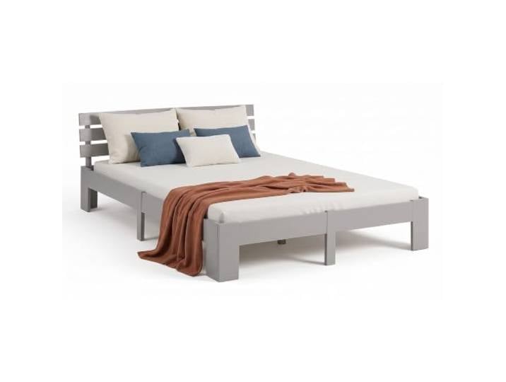 Homestyle4u Holzbett 160x200 Grau mit Lattenrost Kiefer Holz Doppelbett aus massiver Kiefer & MDF, grau lackiert inkl. Rolllattenrost, abgerundete Kanten, Kopfteil 66 cm
