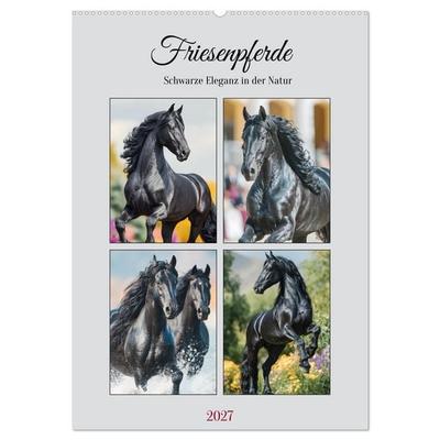 Friesenpferde. Schwarze Eleganz in der Natur (Wandkalender 2027 DIN A2 hoch), CALVENDO Monatskalender