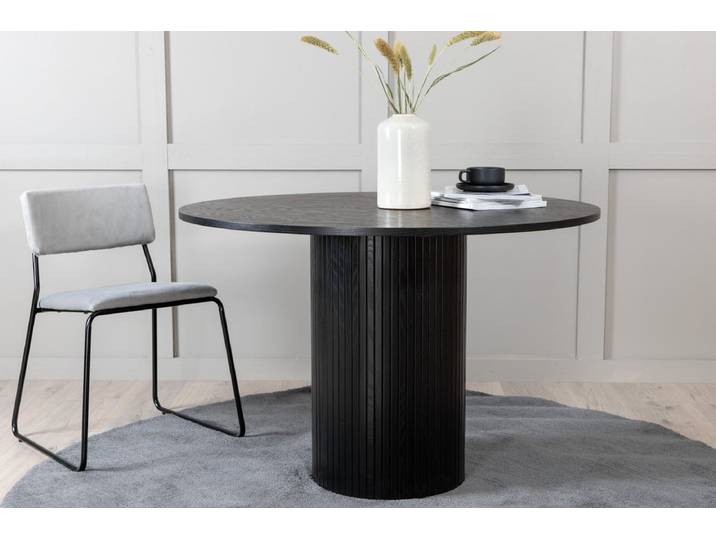 Esstisch Nuvani - mit robusten Gestell im gerippten Design - Schwarz - Luxusbetten24