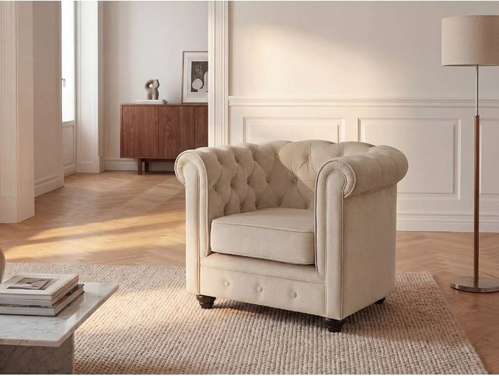Sessel - Samt - Beige - CHESTERFIELD