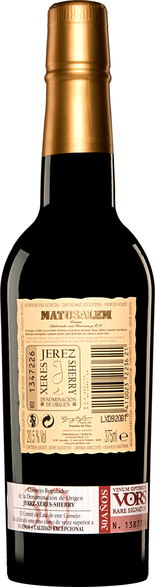 González Byass V.O.R.S. 30 Años Cream »Matusalem« - 0,375 L 20.5% Vol. Sherry Süß aus Spanien
