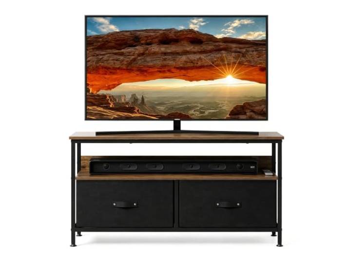 Hapterouse TV-Lowboard 99×57×30 cm Holz Metall 50 Zoll Stoffschubladen Schwarz
