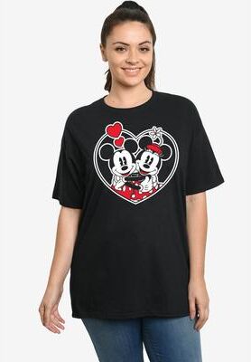 Plus Size Women's Disney Mickey and Minnie Mouse Heart Hugs Short Sleeve T-Shirt by Disney in Black (Size 2X (18-20))