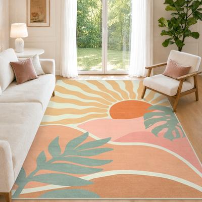 BLUEBELL Boho Sun Design Faux Wool Area Rug – Kid-Friendly & Pet-Safe, Machine Washable Carpet with Non-Slip Backing