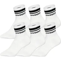 HUDDLE Unisex Socken, 6er Pack - Doppelstreifen, Logo, Short Crew, Sportsocken, einfarbig, Größe 43-46 in Weiß Weiß