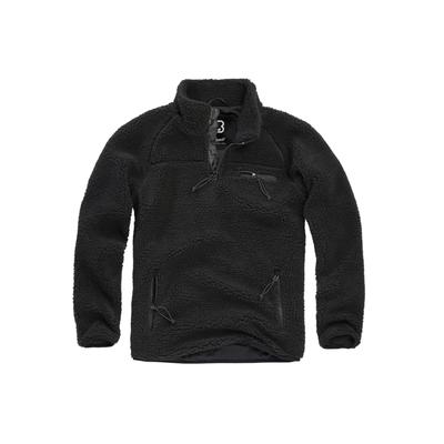 Kapuzenpullover BRANDIT "Brandit Herren Teddyfleece Troyer", Damen, Gr. L, schwarz, 100% Polyester, unifarben, normal, amerikanischer Ausschnitt, Pullover Kapuzenpullover