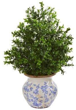 Nearly Natural "21"" Boxwood Artificial Plant in Decorative Vase (Indoor/Outdoor)"