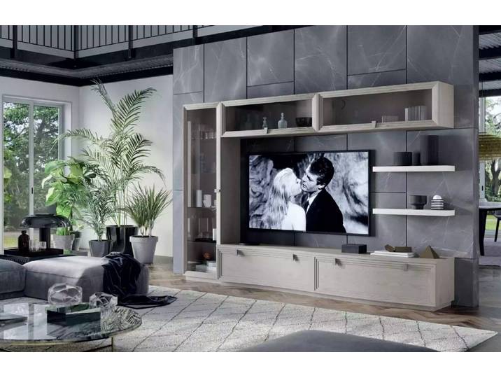 JVmoebel Wohnwand Moderner TV-Schrank aus Holz in Grau mit großzügigem Stauraum, (Wohnwand), Made in Europa