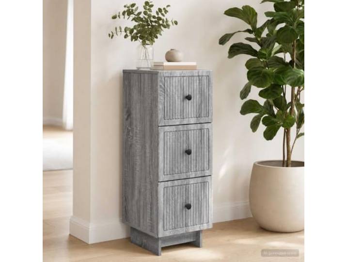 HPUYRFG Schubladenschrank Graues Sonoma 33x34,5x90 cm Holzwerkstoff Kommode Vintage-Design, Metallknopfgriffe, sanft gleitende Schubladen, Wandbefestigung, pflegeleichte Oberfläche