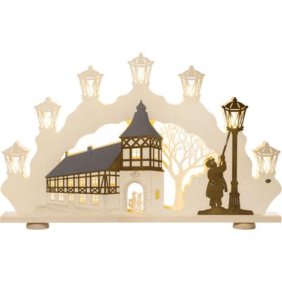 LED Schwibbogen SAICO ORIGINAL "XXL-3D-Lichterbogen "Altstadtromantik", beige (natur), B:112cm H:71cm T:10cm, Holz teilmassiv, Schwibbögen, 112 x 71 x 10 cm