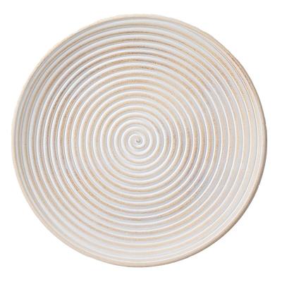 Dekoteller 35cm Holz mit Spiral Muster - Natur / Weiß